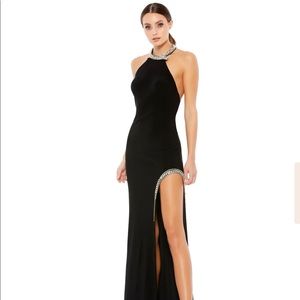 MAC DUGGAL Black Rhinestone Open Leg dress